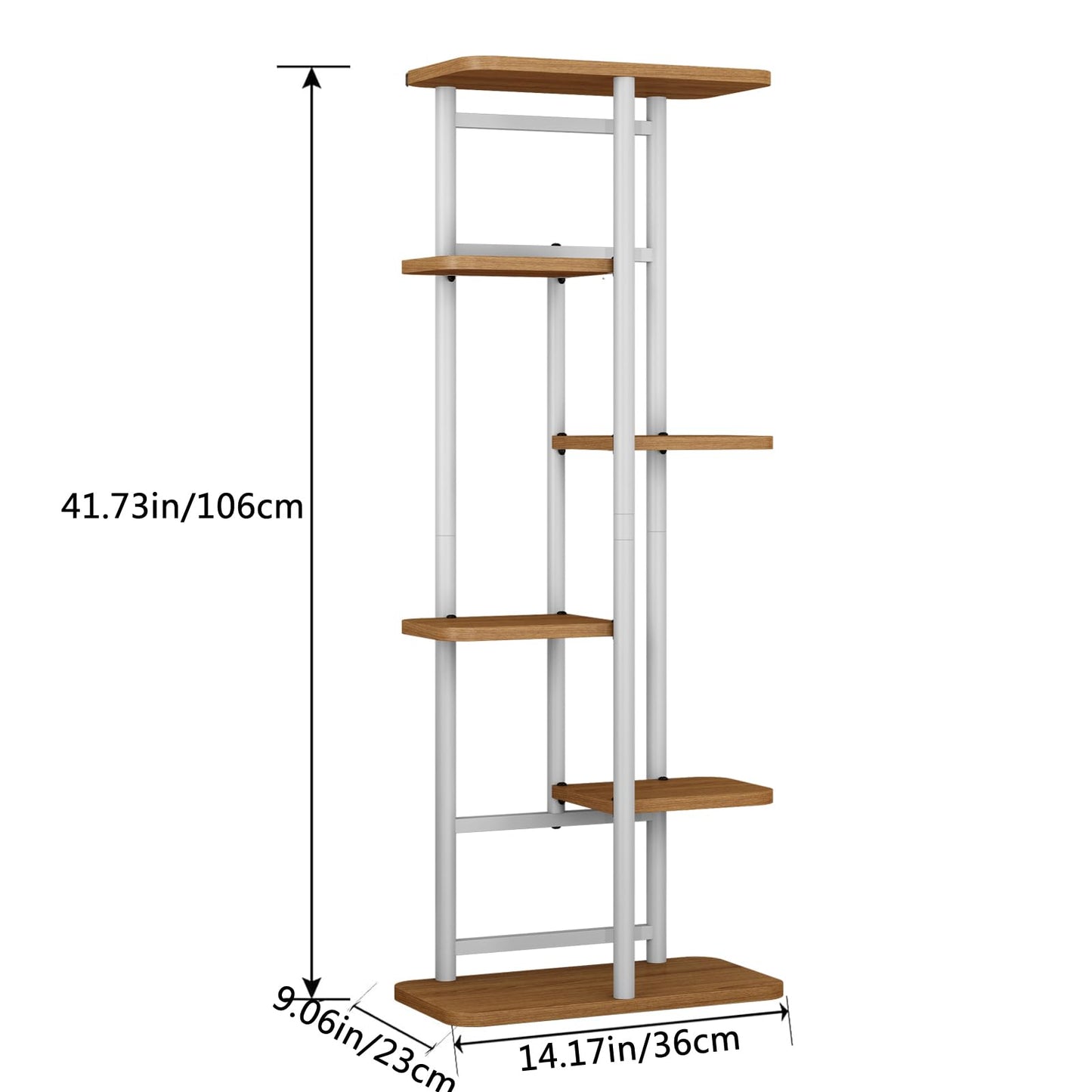 LINZINAR Plant Stand 6 Tier 7 Potted Multiple Flower Pot Holder Shelf Indoor Outdoor Planter Display Shelving for Patio Garden Corner Balcony Living Room (6 Tier-7 Potted, White)