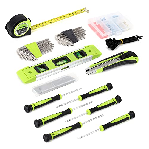 FASTPRO 215-Piece Home Repairing Tool Set with 12-Inch Wide Mouth Open Storage Bag, Household Hand Tool Kit, Green