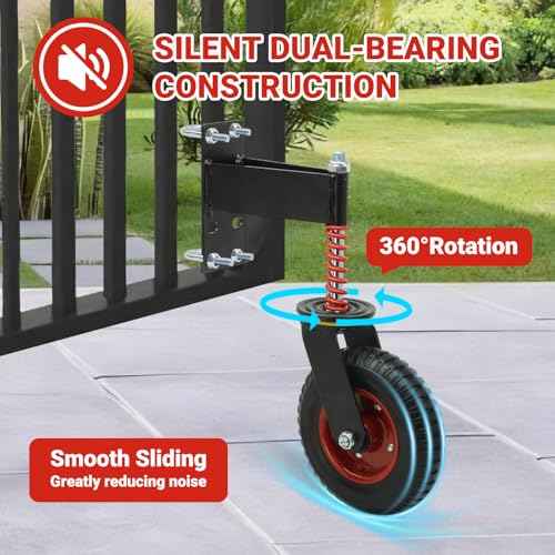 W B D WEIBIDA Heavy Duty Gate Wheel - 8 Inch Fence Gate Wheel 600 LBS Capacity with Shock Absorbing Spring, Swivel Gate Wheels for Metal Tube and Wooden Gate, Dual Mount Options (Straight/U-Bolt)