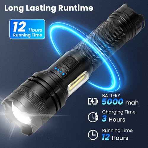 THY TRY Rechargeable LED Flashlights High Lumens, 90000LM Super Bright Flashlights with 7 Modes, High Powered Handheld Flash Light for Home Camping Hiking Night Work (2 Pack)