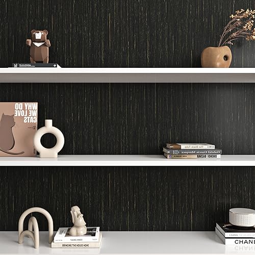 Livelynine Textured Black and Gold Wallpaper Peel and Stick Black and Gold Contact Paper for Cabinets Countertops Desk Covering Waterproof Renter Friendly Wallpaper for Bathroom Apartment 15.8X78.8