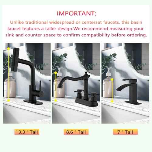 TRIPHIL Waterfall Bathroom Faucets with 3 Mode Pull Down Sprayer,Single Handle Modern Bath Sink Faucet with Pop Up Drain and Deck Plate,Matte Black 1 Hole RV, Bar,Restroom,Lavatory,Vanity Tap