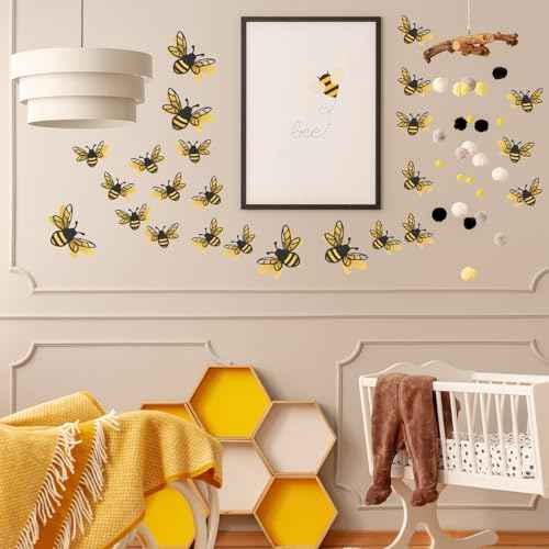 24PCS 3D Bee Wall Stickers,Double Layer Honey Bee Decals,2 Sizes Realistic Bees Clings with Glue Dot for Bedroom,Living Room,Nursery,Party