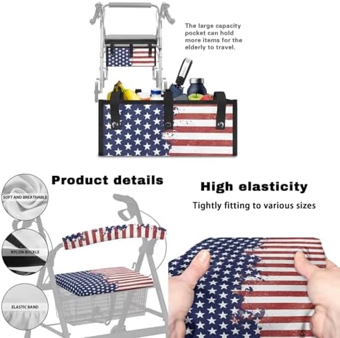 LedBack American Flag Walker Seat Backrest Covers Rollator Walker Replacement Storage Bag for Rollator Seat & Roller Bar Covers
