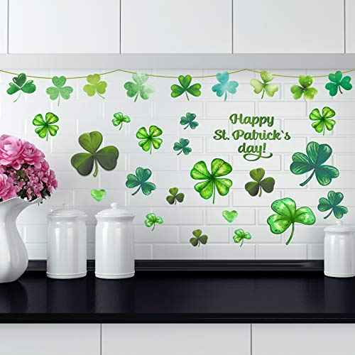 14 Sheets St. Patrick¡¯s Day Wall Sticker Decorations, Large Shamrock Wall Decals for Home School Office Decor Party Supplies Ornaments, 108 PCS