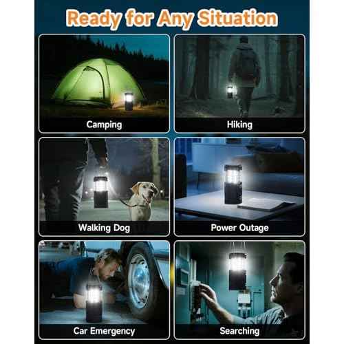 Solar Camping Lantern 4 Pack, Rechargeable LED Lantern with Flashlight, USB-C & Solar Powered, Collapsible Emergency Lights for Hurricane, Power Outages, Outdoor Use