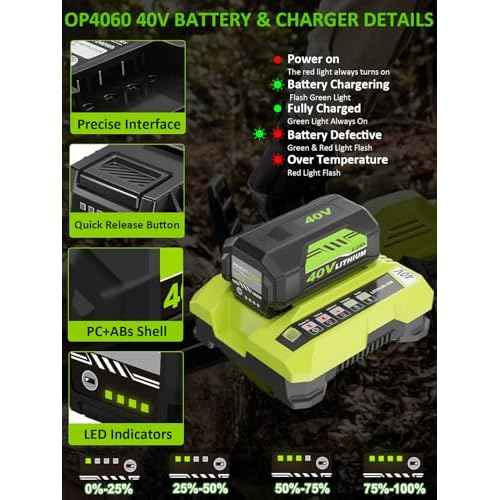 Upgraded 40 Volt 6000mAh ithium ion OP4060 Battery and OP401 Charger Replacement for Ryobi 40v Battery and Charger Combo P403A OP4026 OP4050A OP4040 OP4060 Compatible with Ryobi 40 Volt Power Tools