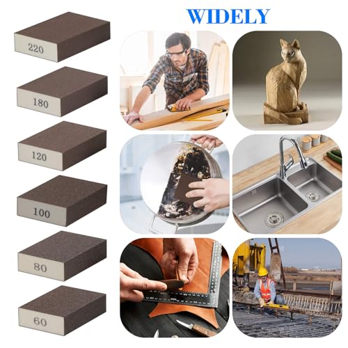 6Pcs Sanding Sponge 220 Grit Sanding Block Washable and Reusable for Wood, Metal, Wall Polish
