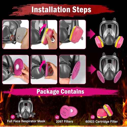 Respirator Gas Mask, Reusable Respirator Mask for Chemicals, Painting, Organic Vapors