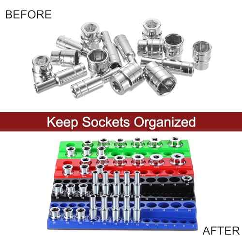 HARFINGTON 3pcs Magnetic Socket Organizer 1/4" 3/8" 1/2" Drive Metric Socket Holder Tray Socket Storage Rack Holds 75 Standard and Deep Size Sockets, Black