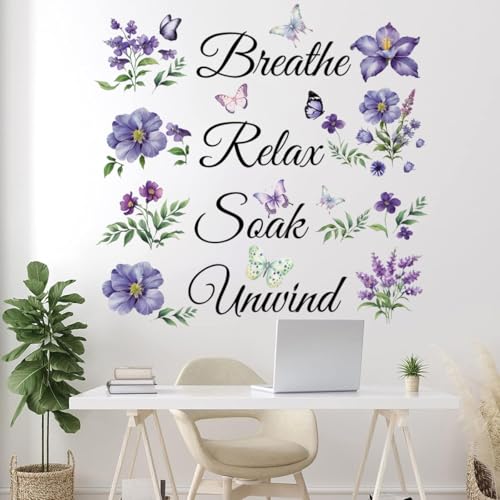 Vinyl Wall Decal Inspiration Quotes Breathe Relax Soak Unwind Wall Sticker Art Letters Sayings Living Room D?cor Lettering for Bathroom Bedroom Living Room