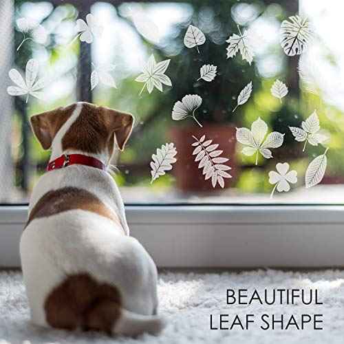 Outus 32 Pieces Leaf Window Strike Prevention Stickers Bird Deterrent Decals Anti Collision Window Clings Hummingbird Butterfly Leaf Shapes Static Stickers Prevent Bird Strikes on Glass
