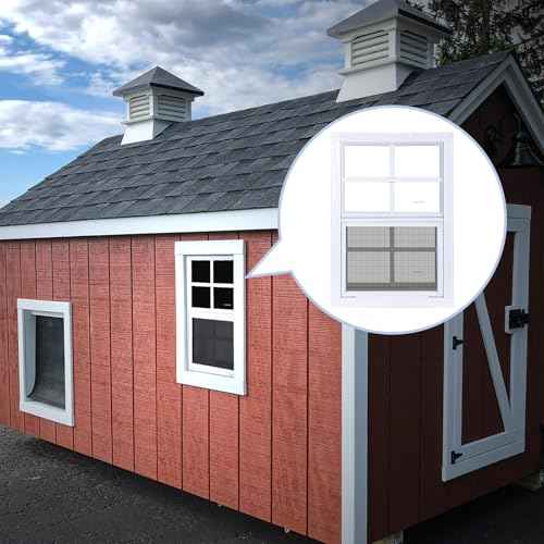 Melkus 2 Pack Shed Windows, 12"x18" Flush Mount Chicken Coop Windows with Thicker Tempered Glass and Screen, Sliding Windows for Chicken Coop, Shed, Garage, Playhouse, Barn,Greenhouse, White
