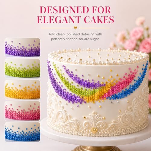 Confect Sparkling Sugar for Baking & Cake Decoration | Assorted pack of 5 Rainbow Sparkling Sugar Sprinkles Mix Purple, Parrot Green, Yellow, Bright Pink & Poppy Blue | Vegan, Gluten-Free, Nut-Free, Soy-Free, Dairy-Free, Palm Oil-Free - 5 Oz