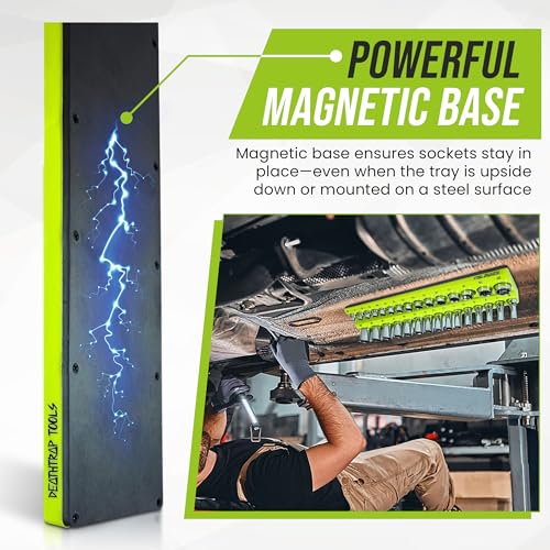 Magnetic Socket Organizer - Metric Sizing - Pack of 3 - Socket Organizers for Tool Box Drawer - 1/4, 3/8, & 1/2 Drive Socket Holders - Socket Set Organizer - Socket Tray - Tool Box Socket Organizer