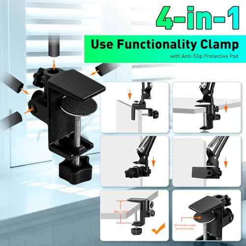 12X Magnifying Glass with Light and Clamp, Ultra Long 3-Section Arm LED Lighted Desk Magnifier, Helping Hand Solder Station, 5 Color Stepless Dimming, 4-Way Large Clip for Craft Workbench Repair