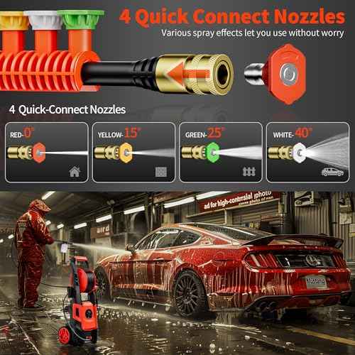 Pressure Washer, Max 2.4 GPM with Foam Cannon & 4 Nozzle Tips, Power Washer for Cars, Fences, Driveways, Home, Patios - Powerful Power Washers Electric Powered