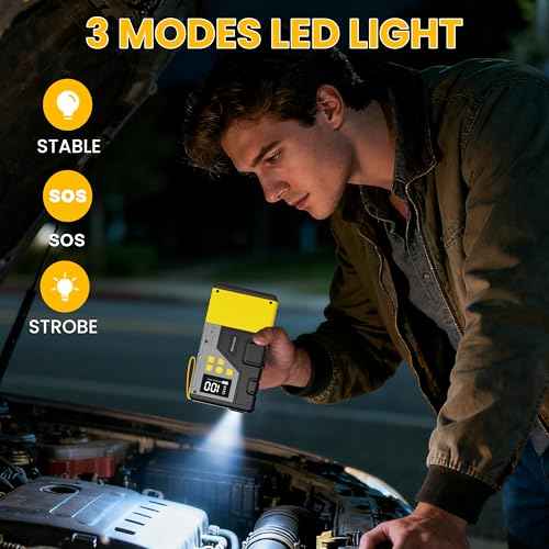 Portable Car Jump Starter with Air Compressor for Emergencies,3000A Peak and 150 PSI Max,for 12L Gas & 10L Diesel Engines,LCD Display,LED Light,Power Bank