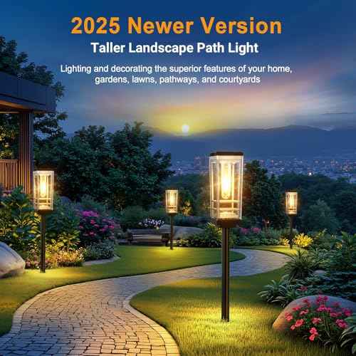 8 Pack Solar Lights Outdoor, Up to 15 Hrs Brighter Solar Pathway Lights, Luxury Taller Solar Outdoor Light Waterproof for Path Garden Yard Landscape Walkway Driveway, Warm White