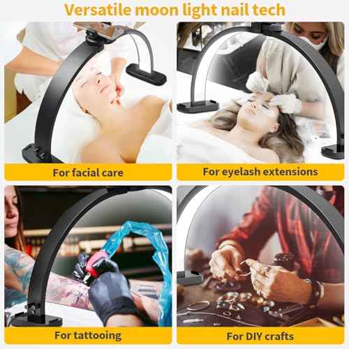 CGBE Half Moon Light for Nail Desk: Extra Large 30.7" Nail Desk Light with Phone Holder - 3 Color Modes & 10 Brightness for Nails, Beauty, Eyelashes, Tattoos - Black