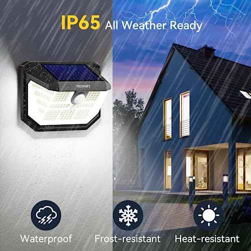TECKNET 231 LED Solar Motion Lights Outdoor Waterproof, 10 Pack 300¡Æ Angle & 3 Lighting Modes PIR Motion Sensor Security Solar Wall Lights IP65 for Fence Front Door Yard Deck Garden Garage