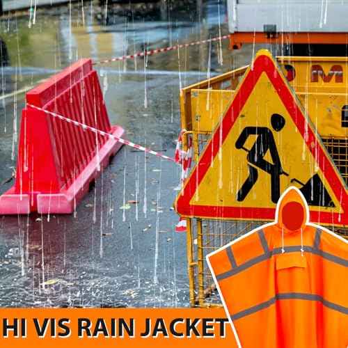 Coume High Visibility Rain Poncho with Large Pocket 50 x 80 Inch Reflective Rain Coat Safety Jacket for Outdoor Worker (Orange)