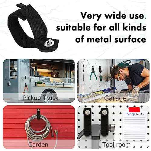 Windyun 10 Pcs Magnetic Garage Hooks Heavy Duty Magnetic Straps Extension Cord Holder Magnet Hooks for Hanging Cables Hoses Workshop Rope Garden Organization (1.7 Inch)