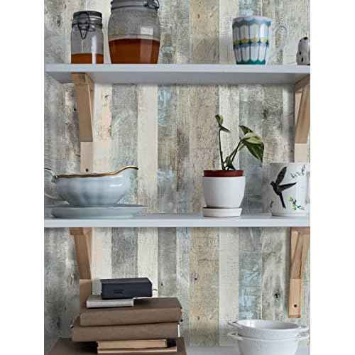 Sevalo Wood Contact Paper Shiplap Peel and Stick Wallpaper Wood Grain Contact Paper for Cabinets and Drawers Rustic Self-Adhesive Removable Wallpaper Plank Panel Sticky Paper Desk 15.7inW 78.7inL