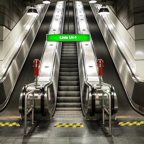 4 PCS Watch Your Step Floor Decals Stickers 5.9 x 23.6 Inch, Self Adhesive Anti Slip Watch Your Step Sign, Warning Sticker Adhesive Tape for Workplace Safety Wet Floor Cautio