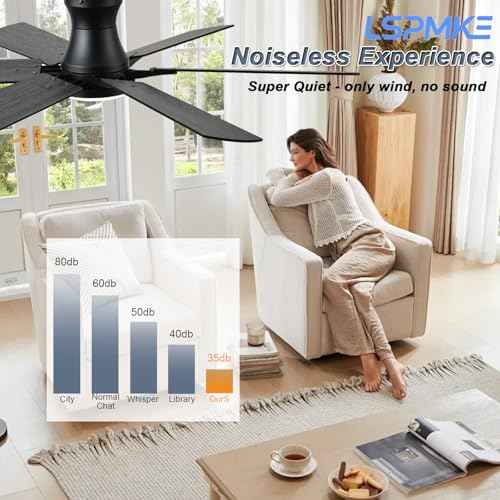 Ceiling Fans with Lights, 52 Inch Low Profile Ceiling Fan with Light and Remote, Flush Mount, Quiet, Reversible, 3CCT, Dimmable, Black RGB Ceiling Fan for Bedroom, Living Room, Indoor/Outdoor