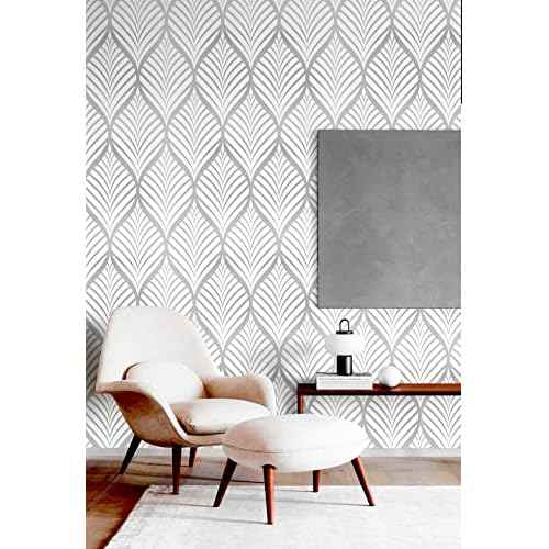 Silver & White Leaves Peel and Stick Wallpaper Texture Contact Paper Self Adhesive Leaf Stick on Removable Vinyl Roll for Home Decorative 17.7''x118''