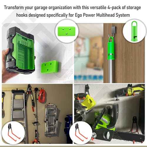 Garage Hooks for Hanging Bike, Utility Steel Garage Storage Hook for Hanging Bike, Ladder and Garden Tools w/Garage Storage Hooks Attachment & Battery Mount Holder for Ego