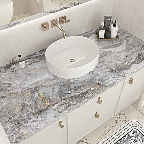 Glossy Grey/Gold Marble Contact Paper Peel and Stick Countertops Gray Peel and Stick Wallpaper for Kitchen Backsplash Faux Marble Wall Paper Self Adhesive Vinyl Granite Wallpapers for Table Cabinets