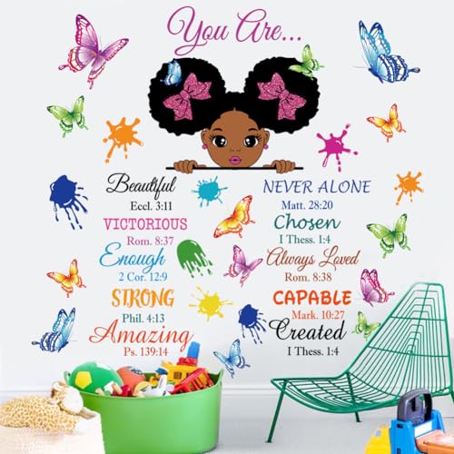 Inspirational Wall Decals Black Girl Religious Stickers Positive Saying African American You are Beautiful Nursery Decor African American Bedroom Art, Positive Afro Kid Teen Room Home Decor
