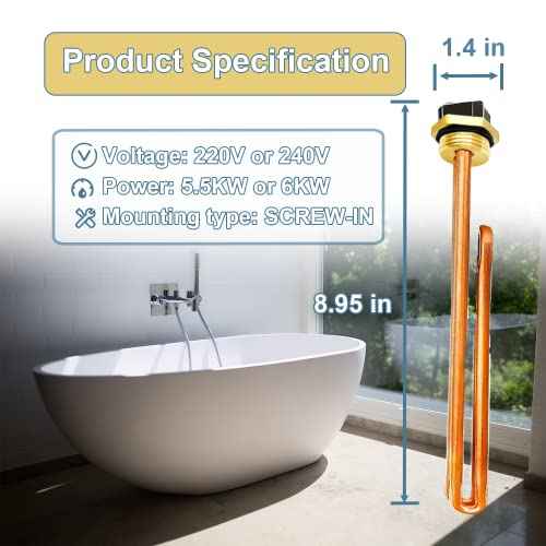 Upgraded HE 55220 Water Heater Element, For Ecosmart ECO POU 6, ECO 8, ECO 11, Rheem, Eemax, Richmond Electric Tankless Water Heaters, Replace 60208 Heating Element, 5.5KW 220V or 6KW 240V, 2 Pack