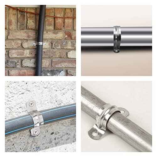 Waziaqoc 10PCS M100 Pipe Strap Clamp, 4 Inch Stainless Steel U Bracket, 2 Hole Hose Hanger, Rigid Pipe Hanger Tube Strap Tension Clips for Dust Collection Hose and Pipe, Rubbe Hoses, Plastic Gas Pipes