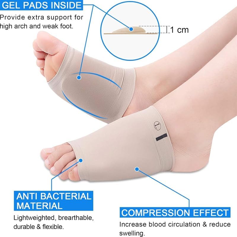 2Pcs Arch Support Foot Pad Cushion Soft Elastic Gel Silicone Forefoot Shoe Pad for Plantar Fasciitis Flat Foot Pain Relief Heel Spurs