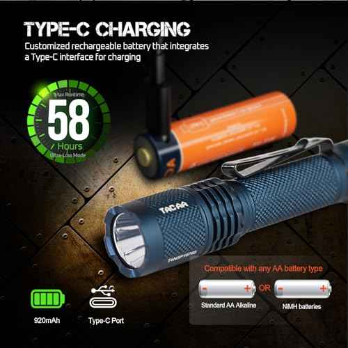 ACEBEAM TAC AA 2.0 Longest-Range AA Flashlight 360 Meters, 900 High Lumens Tactical EDC Flashlight Rechargeable, 6 Modes Pocket LED Super Bright Small Mini Flashlight for Camping, Home(SFT-25R HI)
