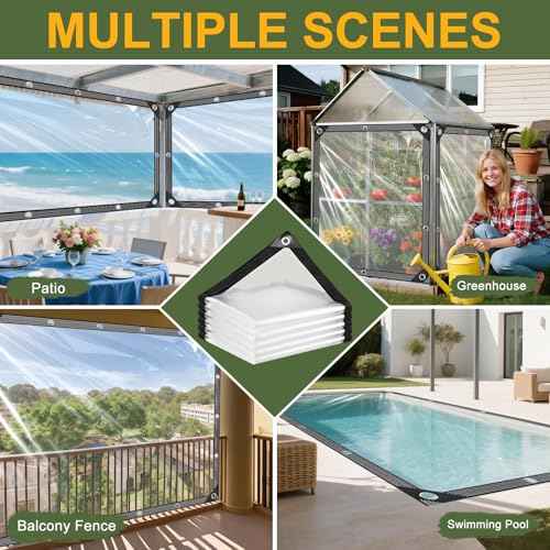 Clear Tarp with Grommets 6x12ft Clear Tarps Heavy Duty Waterproof 14 Mil Thickened PVC Tear-Resistant Reinforced Edges Clear Plastic Vinyl Tarp for Patio Chicken Coop Cover Greenhouse Plant Enclosure