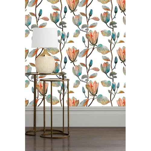 Magnolia Floral Leaf Peel and Stick Wallpaper Vintage Contact Wall Paper Modern Botanical Self Adhesive Vinyl Removable Renter Friendly Leaves Wallpaper 17.7in x 6.6ft