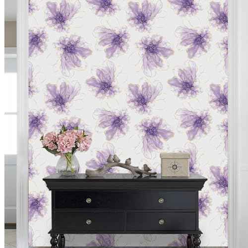 Floral Wallpaper Peel and Stick Boho Contact Paper Self Adhesive Removable Renter Friendly Purple Flower Wallpaper 17.7"x78"