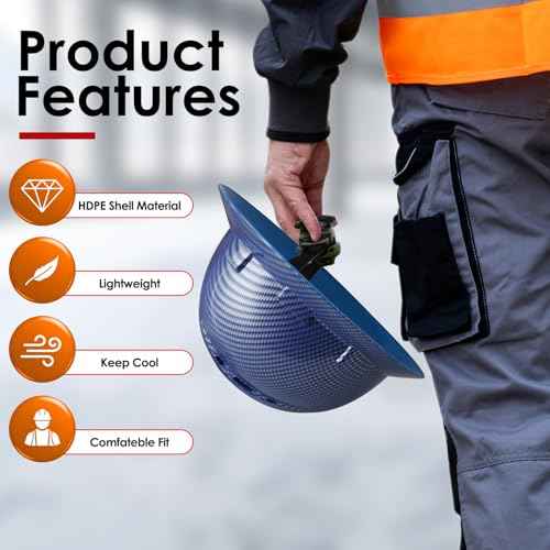 HDPE Full Brim Hard Hat, Construction Safety Helmet with Vented Holes, 6 Point Adjustable Ratchet Suspension, ?Meets ANSI/ISEA Z89.1, Water Transfer Printing