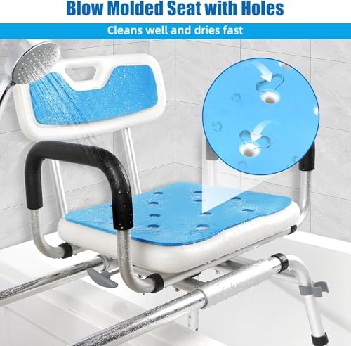 Sliding Shower Chair Tub Transfer Bench with Swivel Seat-Adjustable Height, Padded Armrests & Non-Slip Feet - Shower Chair for Inside Tub, Ideal for Seniors & Disabled