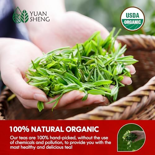 YUANSHENG Pu erh Tea Organic Loose Leaf, Chinese Yunnan Aged Fermented Black Tea, USDA Organic Ripe Puerh Tea, Rich Antioxidants, Deep Earthy Flavor, Digestive Health & Wellness Tea, 7.76 Oz