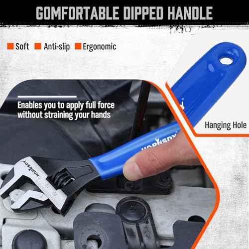 HORUSDY 3 Piece Adjustable Wrench Set, Wide Jaw Black Oxide Wrench, Metric & SAE Scales, Cr-V Steel, for Home, Garage, Workshop