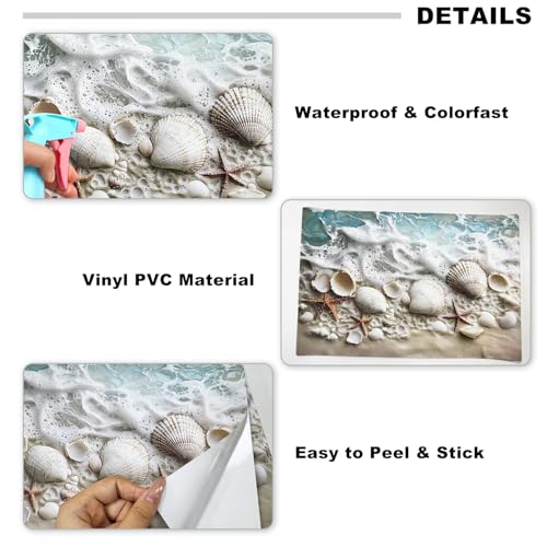 3 Sheets Vinyl Blue Ocean Wall Sticker Beach Shell Wall Decal Blue Sea Floral Peel and Stick Clings for Bathroom Room Bedroom Decorations