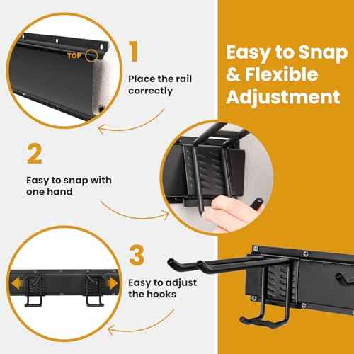 Garage Tool Organizer Wall Mount, 48" Heavy Duty Black Rack with 3 Rails & 6 Double Hooks, Wall Mounted Tool Hanger for Rakes, Shovels, Brooms, Ideal for Garage, Shed, Workshop
