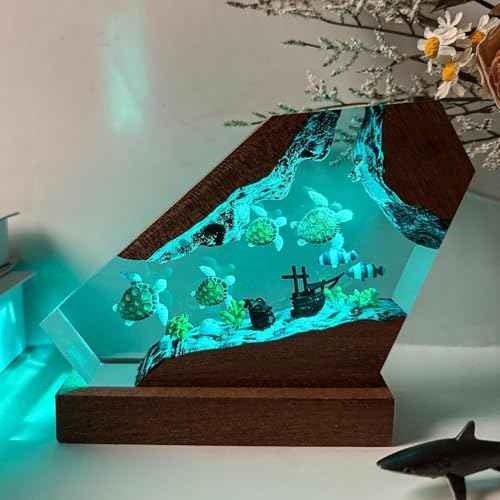 Sea Turtle Ocean Resin Lamp - Handmade Resin Night Light with USB Port, Variable Lights, Sea Turtle Gifts for Women and Men, Ocean Enthusiast Collectibles, Unique Birthday Gifts for Him & Her (6"x4")