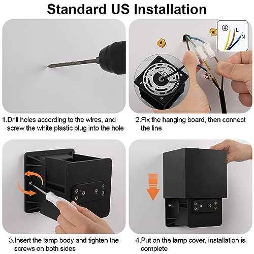 BIRTALO 20 Watt LED Up and Down Outdoor Wall Lights Adjustable 6500K Modern Wall Sconce Square Waterproof Black Aluminum Exterior/Interior Porch Lighting for Living Room,Gardens,Stairs,2 Pack
