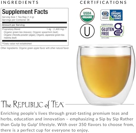 The Republic of Tea – Organic SuperGreen Detox Green Tea, 36 Tea Bags, Gluten Free